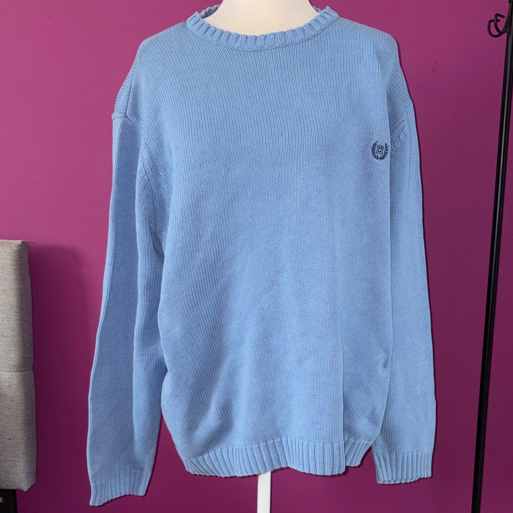 MENS Light Blue Chaps Crewneck Sweater with Subtle Crest